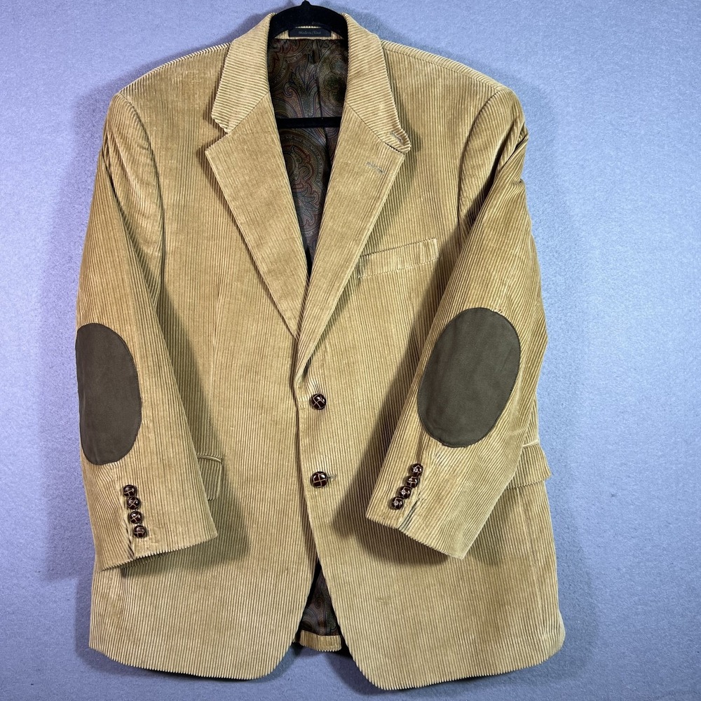 Lauren Ralph Lauren Sport Coat Mens 42S Beige Corduroy Elbow Patch Paisley Lined
